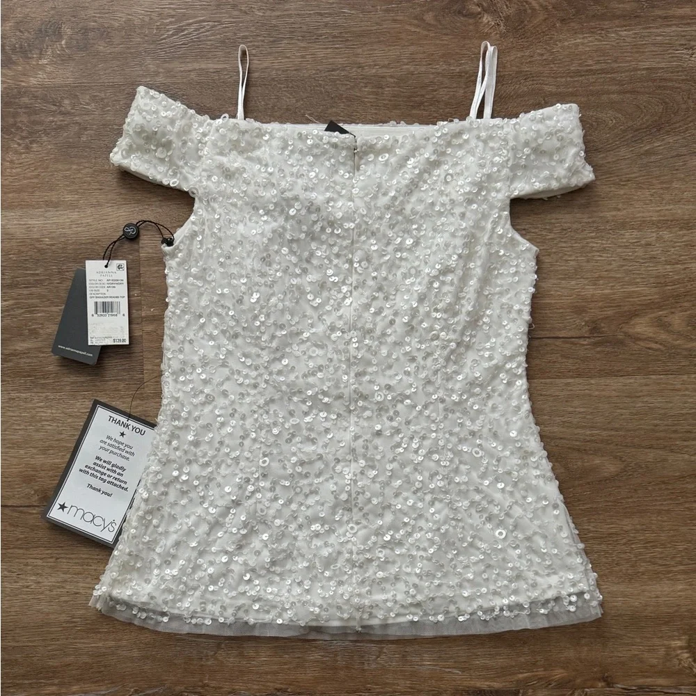 ADRIANNA PAPELL Womens Sequined Sleeveless Off Shoulder Party Top - Picture 8 of 10